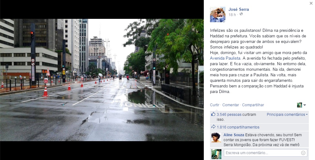 Serra comenta repercussão de suas críticas ao fechamento da Paulista