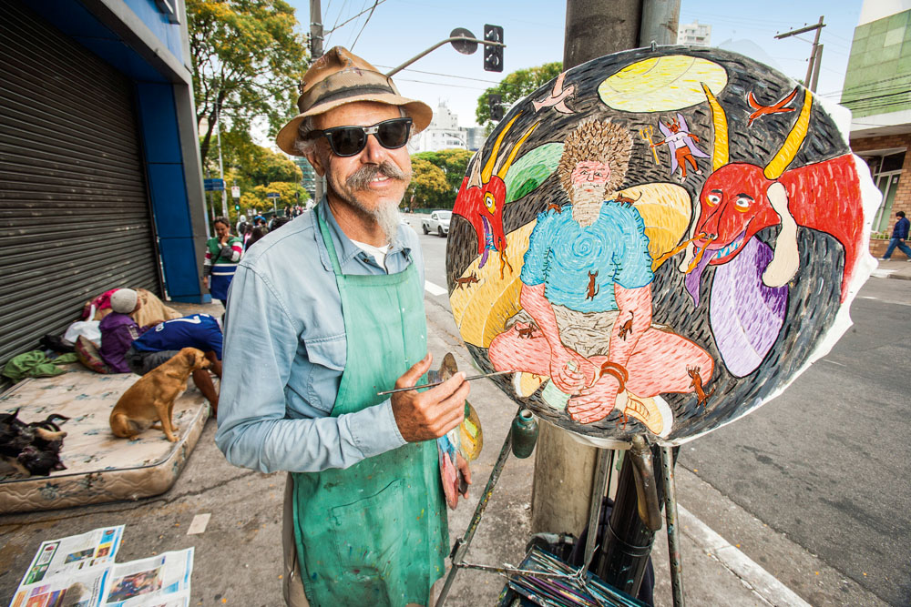 Pintor circula pela capital para capturar cenas do cotidiano