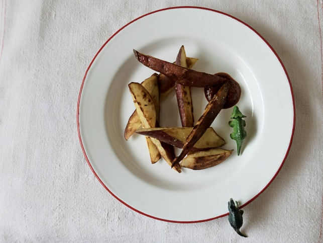 	Batata doce "frita de mentirinha" com ketchup caseiro