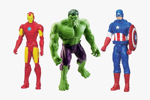 Bonecos do Hulk, do Capitão América e do Homem de Ferro Bonecos do Hulk, do Capitão América e do Homem de Ferro