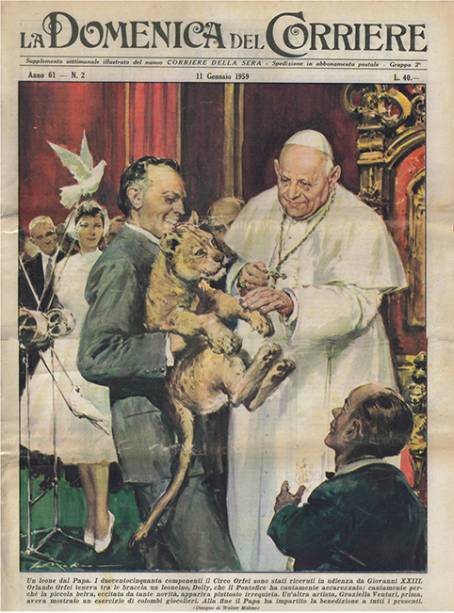 Em ilustração de sua visita ao papa Giovanni XXIII na capa do jornal La Domenica del Corriere Em ilustração de sua visita ao papa Giovanni XXIII na capa do jornal La Domenica del Corriere