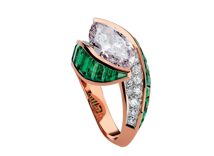 Anel de ouro branco e rosa, esmeralda se diamante Anel de ouro branco e rosa, esmeralda se diamante