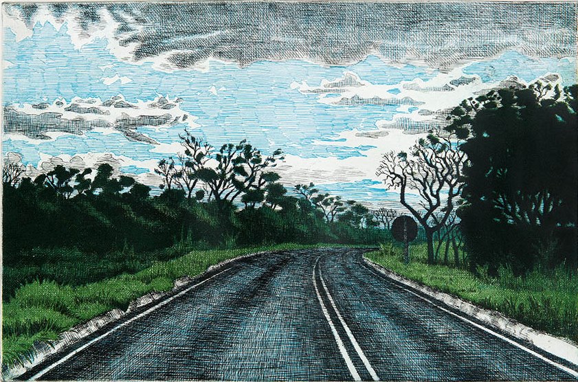 Estrada, de Rodrigo Andrade: tradicional impressão com matriz, de 2013