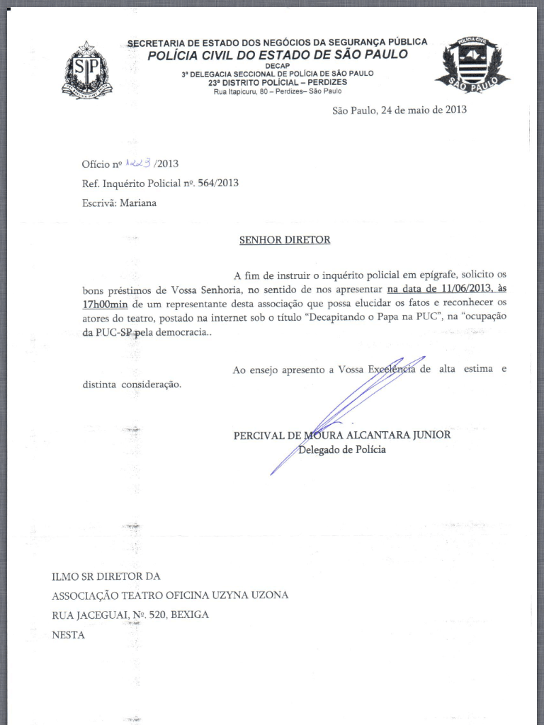 Zé Celso é intimado a depor na delegacia