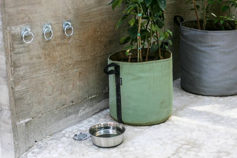 Cachorros são bem-vindos e há água fresca para eles junto aos ganchos para amarrar as guias Cachorros são bem-vindos e há água fresca para eles junto aos ganchos para amarrar as guias