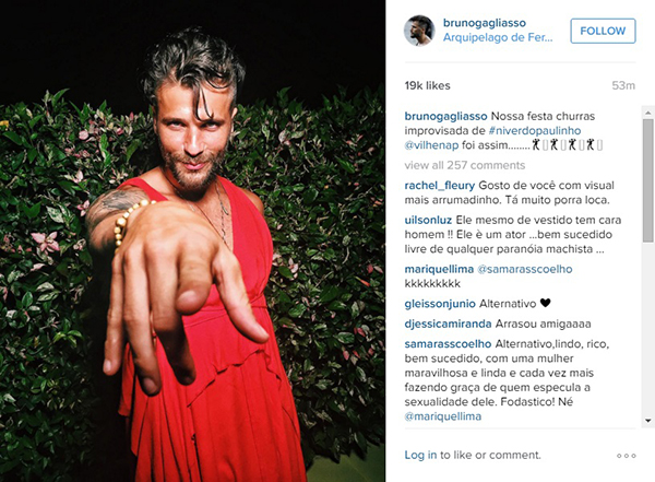 Bruno Gagliasso faz sucesso com foto de look feminino no Instagram