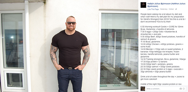 Considerado um dos homens mais fortes do mundo, ator de “Game of Thrones” revela dieta inacreditável