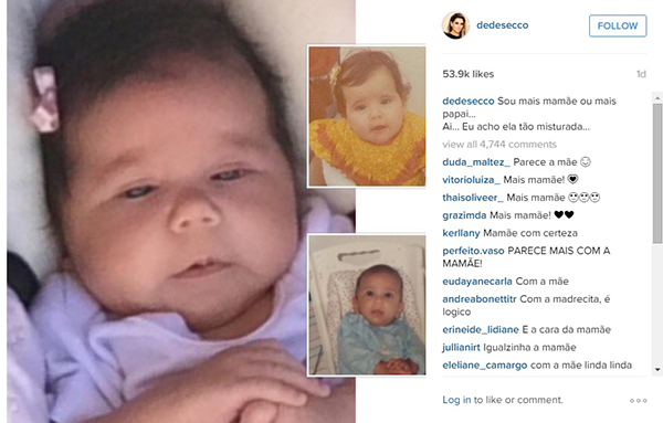Deborah Secco publica foto e compara: Maria Flor é mais parecida com a mãe ou com o pai?
