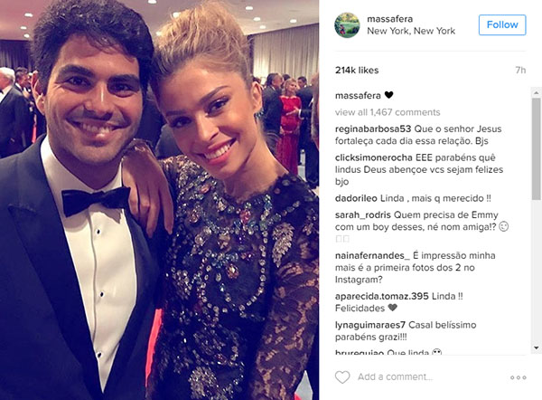 No Emmy Internacional, Grazi Massafera publica primeira foto ao lado do namorado no Instagram