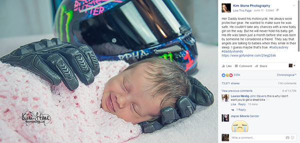 Esta foto de um bebê recém-nascido dormindo entre as luvas do pai morto está comovendo a internet