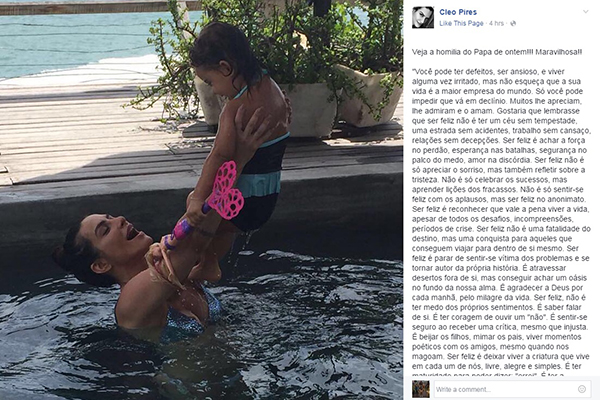 Após fim de namoro com Rômulo Neto, Cleo Pires publica mensagem enigmática no Facebook