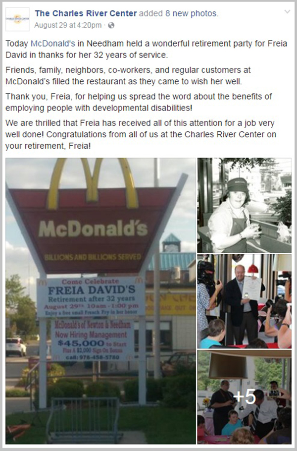 Após 32 anos no McDonald’s, mulher com Síndrome de Down ganha festa de aposentadoria inesquecível