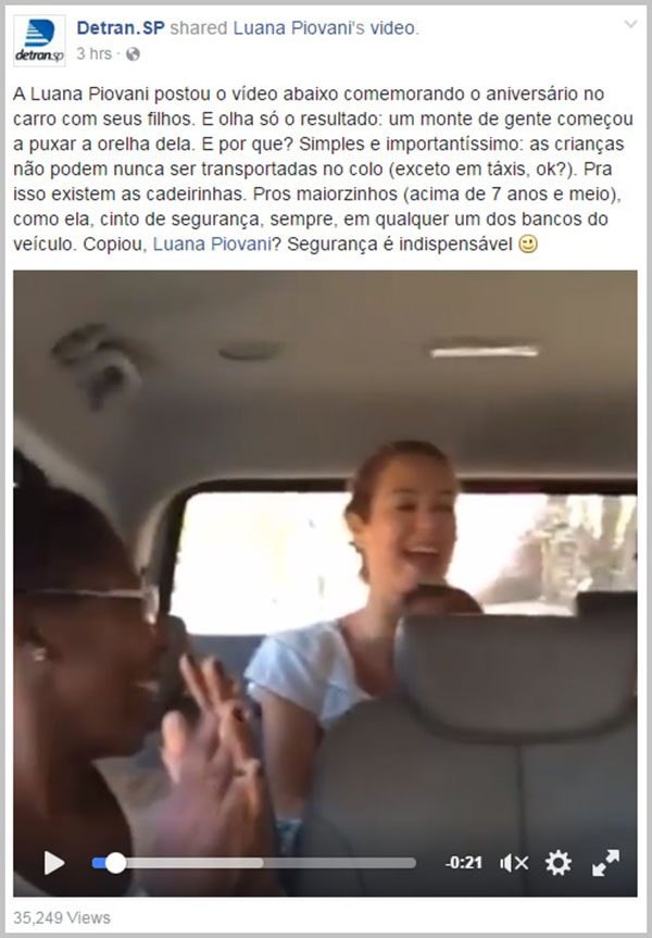 Luana Piovani leva “puxão de orelha” do Detran-SP após publicar vídeo polêmico no Instagram