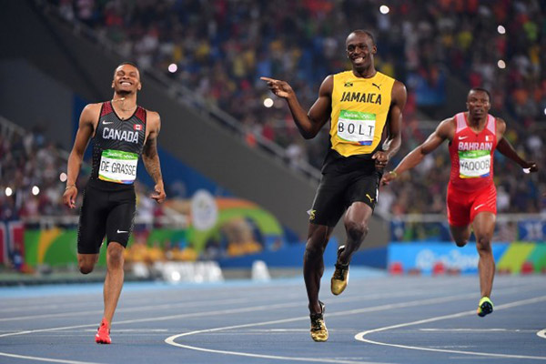 Na Olimpíada, amizade entre Usain Bolt e Andre de Grasse vira piada após semifinal dos 200 metros