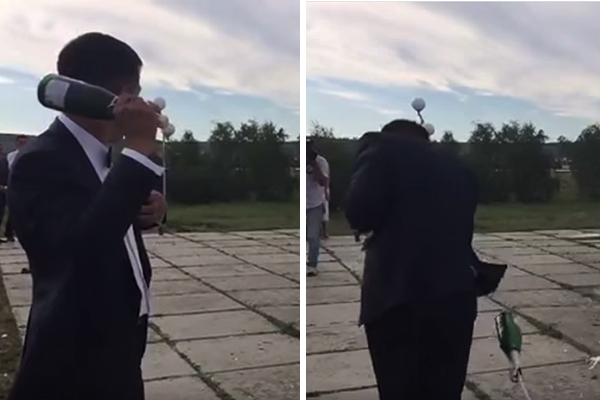 Rapaz é surpreendido por garrafa de champanhe vingativa em vídeo divertido