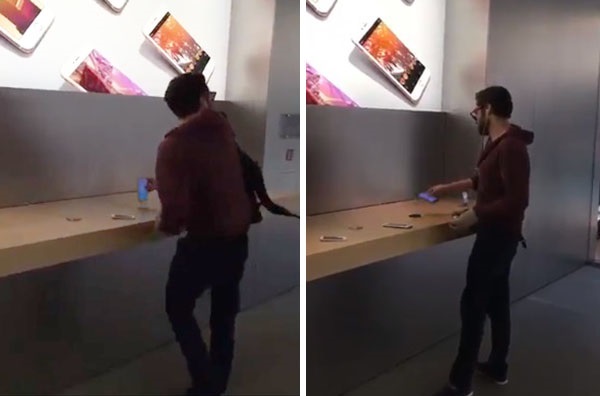 Cinegrafista registra rapaz de 30 anos que invadiu loja da Apple e destruiu aparelhos eletrônicos