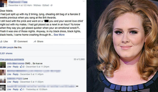 Mulher faz desabafo amoroso na página da Adele e vira fenômeno no Facebook