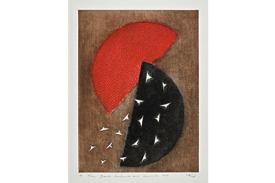 Composição em Vermelho e Preto, de Arthur Luiz Piza: obra integra Papéis Brasileiros — Gravuras da Coleção Masp Composição em Vermelho e Preto, de Arthur Luiz Piza: obra integra Papéis Brasileiros — Gravuras da Coleção Masp