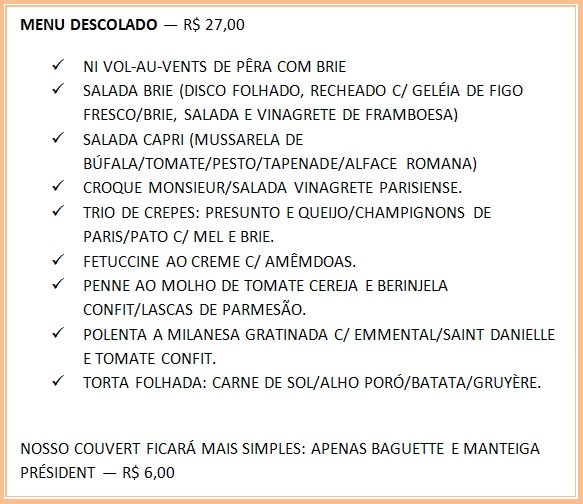 Menu descolado