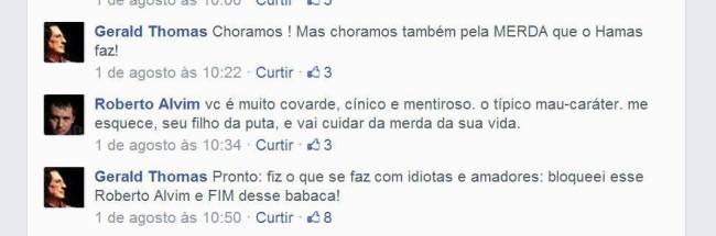 Facebook - discussão entre Roberto Alvim e Gerald Thomas