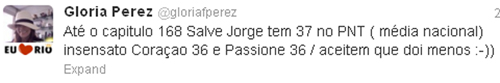 ‘Salve Jorge’: Glória Perez compara números de audiência no Twitter e ataca ‘Bonde do Recalque’