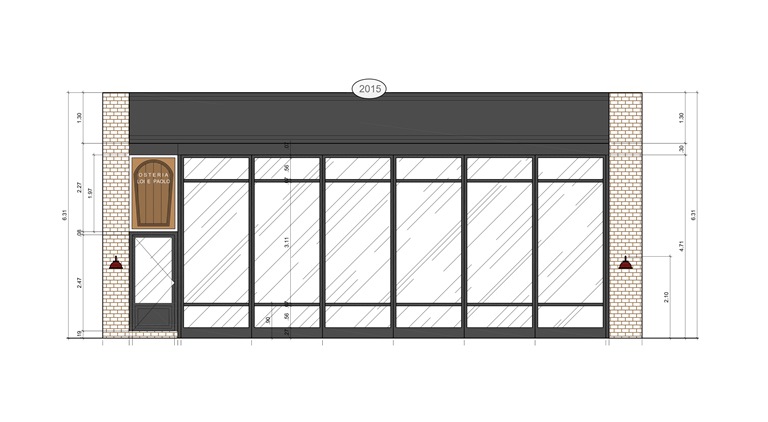Fachada da Osteria: um dos desenhos preliminares (Arquitetura: Octávio de Santis)