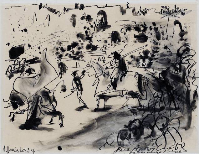 Entre as obras sobre touradas, há exemplares como Corrida (1951), de Pablo Picasso Entre as obras sobre touradas, há exemplares como Corrida (1951), de Pablo Picasso