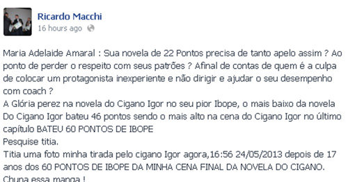 Desabafo do dia: piadas com Cigano Igor na novela ‘Sangue Bom’ irritam ator Ricardo Macchi
