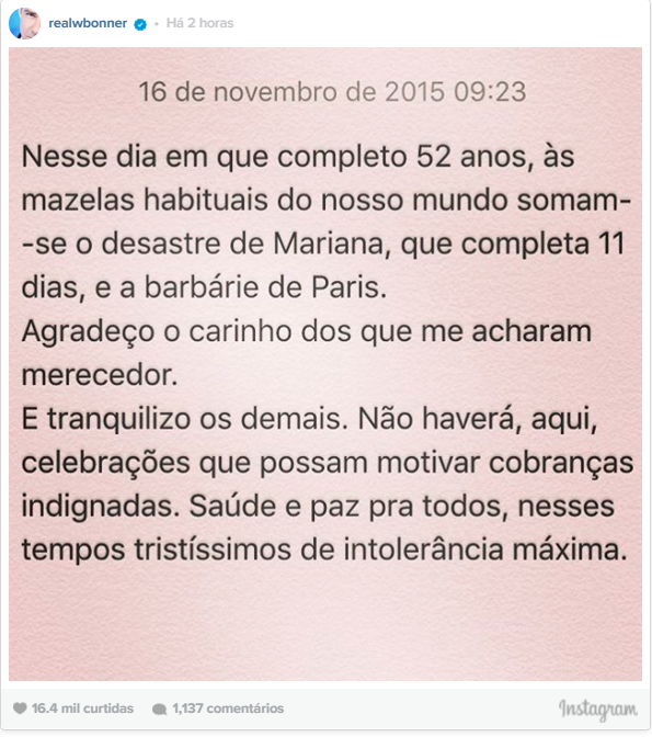 No dia do aniversário, William Bonner faz desabafo e diz que “não haverá celebrações”