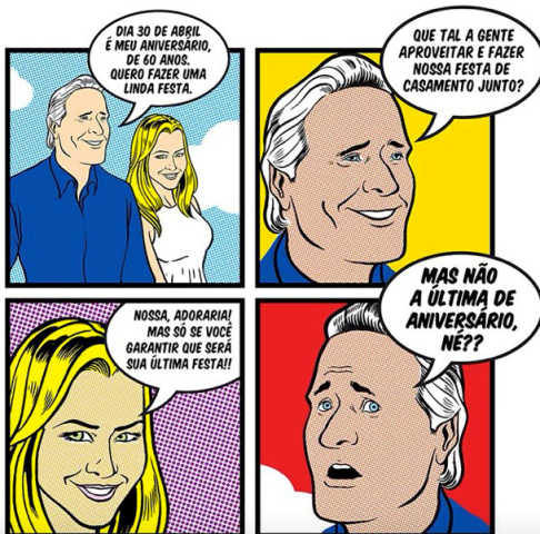 Justus e Ana Paula: "sabe the date" inspirado em Roy Lichtenstein (Foto: Reprodução)