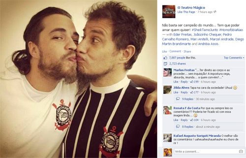 Integrante da banda Teatro Mágico divulga foto de beijo em apoio a Emerson Sheik