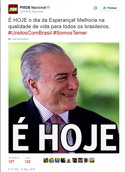 Um detalhe na foto de Michel Temer publicada nesta quarta (11) pelo PMDB está dando o que falar