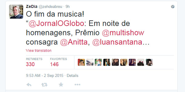 José de Abreu critica entrega de prêmio a Anitta e cantora dá resposta atravessada