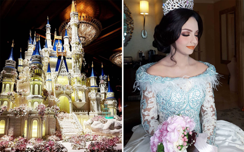 O bolo de casamento desta noiva é um Castelo da Cinderela gigante
