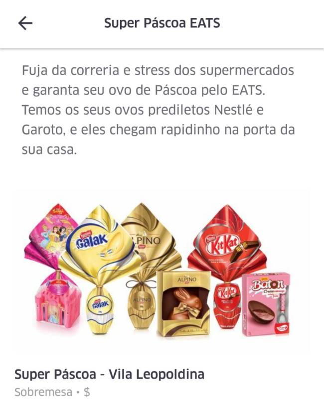 uber eats entrega páscoa