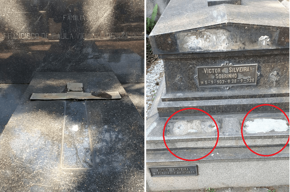 Placas de bronze são furtadas do Cemitério da Consolação