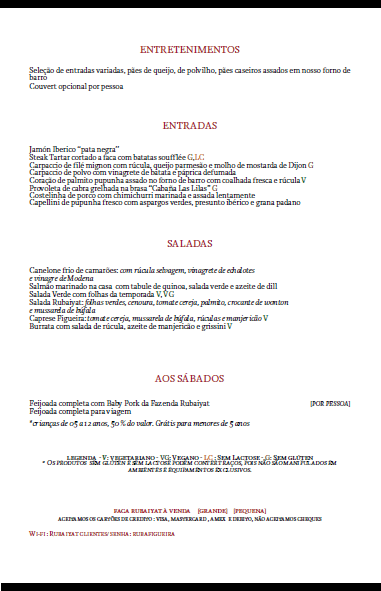 A Figueira Rubaiyat – Cardápio Completo A Figueira Rubaiyat – Cardápio Completo