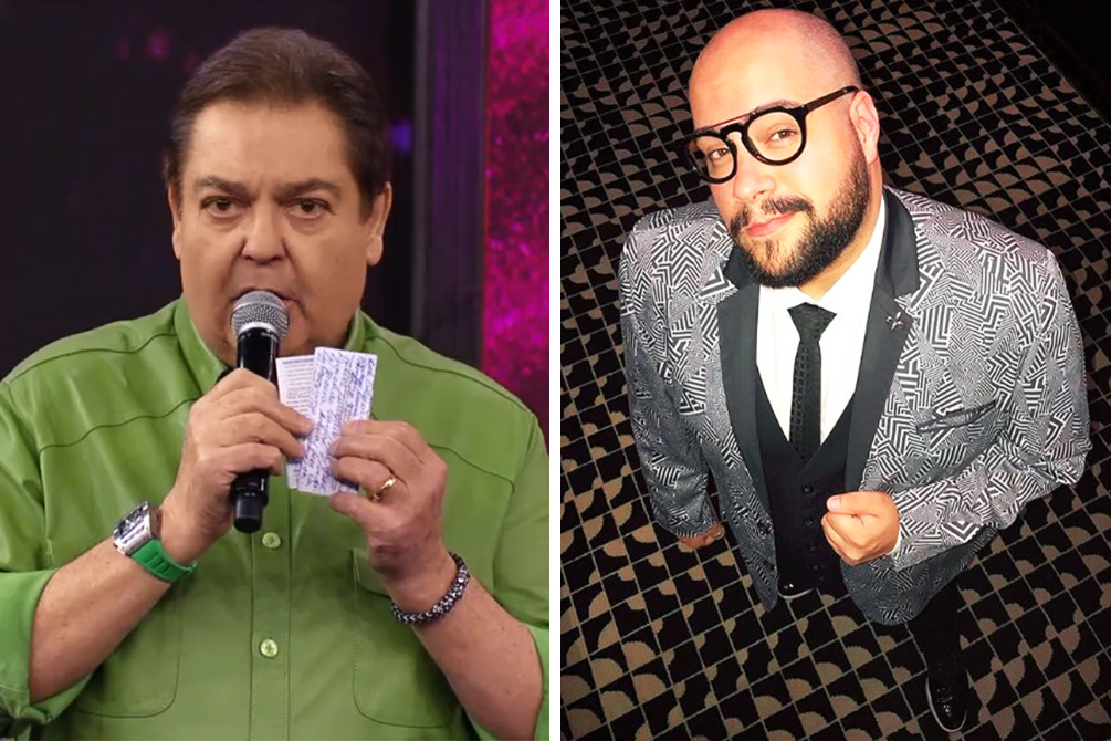 Fausto Silva faz piada com look de Tiago Abravanel após show no “Domingão”