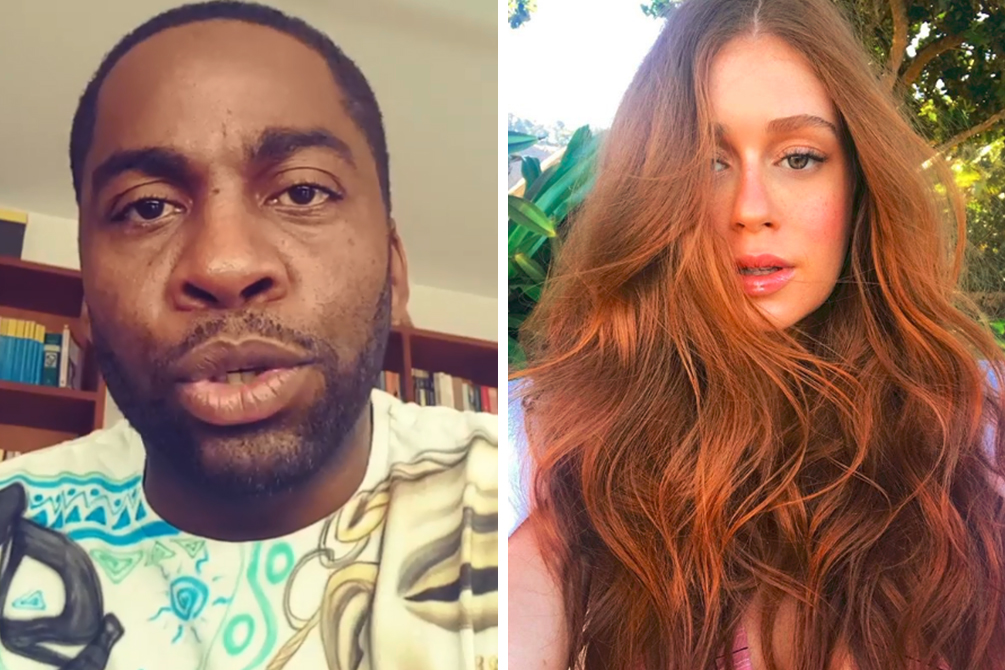 Lázaro Ramos chama atenção ao recriar foto de Marina Ruy Barbosa