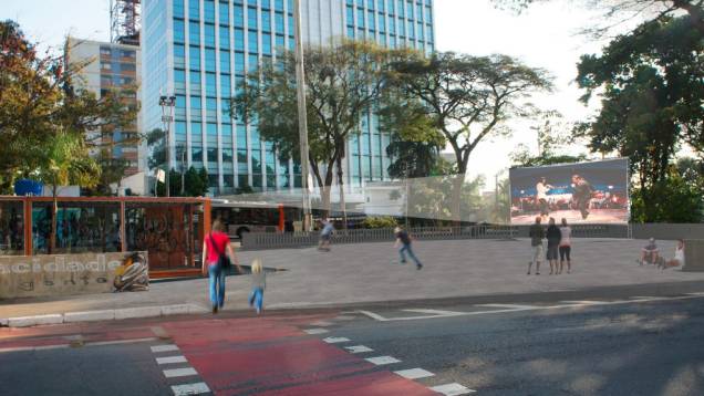 Ilustração 3D mostra onde deve ficar o cinema na Praça dos Arcos, que deve ser instalado em etapa futura da revitalização Ilustração 3D mostra onde deve ficar o cinema na Praça dos Arcos, que deve ser instalado em etapa futura da revitalização