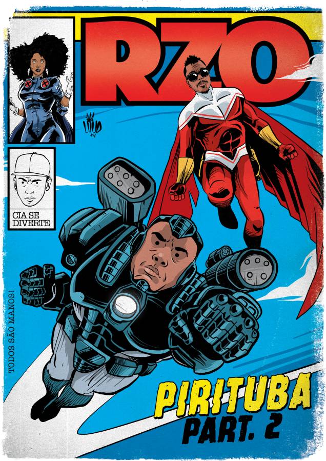 O grupo RZO, responsável por apresentar Sabotage e Negra Li ao mundo, com Sandrão e Helião, atuais membros, representados como Máquina de Combate e Falcão, respectivamente O grupo RZO, responsável por apresentar Sabotage e Negra Li ao mundo, com Sandrão e Helião, atuais membros, representados como Máquina de Combate e Falcão, respectivamente