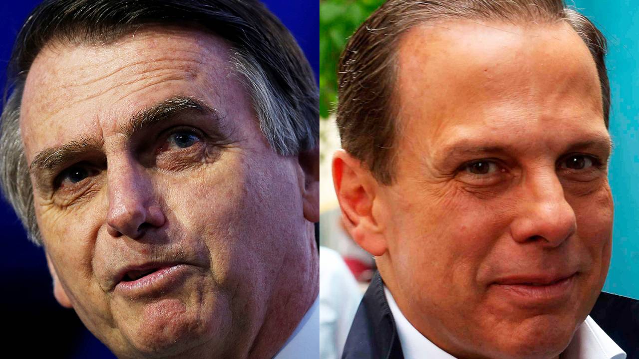 Montagem mostra, à esquerda, Jair Bolsonaro e, à direita, João Doria