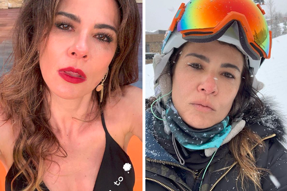 Luciana Gimenez chama atenção com modelito improvável para neve