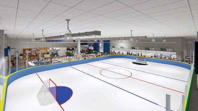 Empreendimento da Confederação Brasileira de Desportos no Gelo: quadra de patinação e hóquei de 500 metros quadrados e as três pistas de curling com tamanho oficial Empreendimento da Confederação Brasileira de Desportos no Gelo: quadra de patinação e hóquei de 500 metros quadrados e as três pistas de curling com tamanho oficial