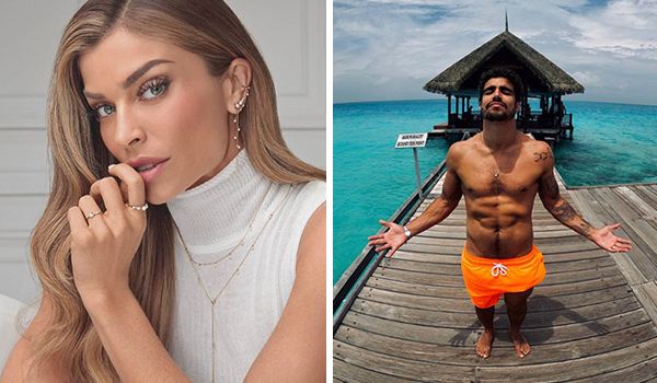 Imagens mostram Grazi Massafera , de blusa branca, e Caio Castro, de shorts amarelo