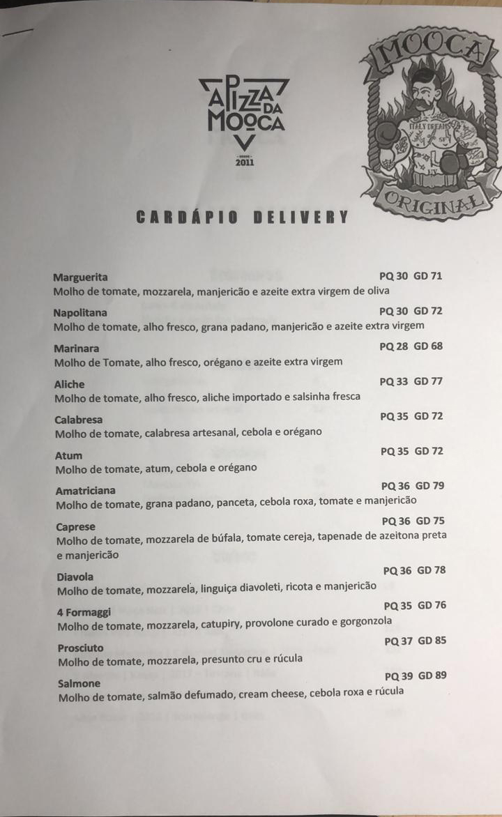 Cardápio A pizza da mooca – Delivery Cardápio A pizza da mooca – Delivery