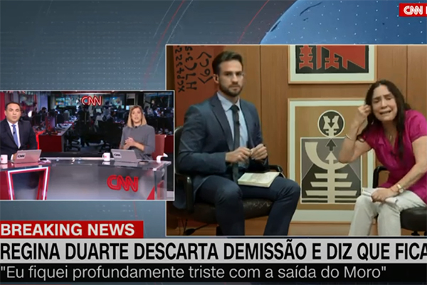 Regina Duarte se irrita com vídeo de Maitê Proença em entrevista ao vivo na CNN