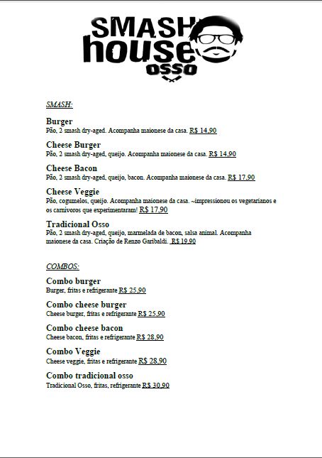 Osso Smash House – Cardápio Osso Smash House – Cardápio