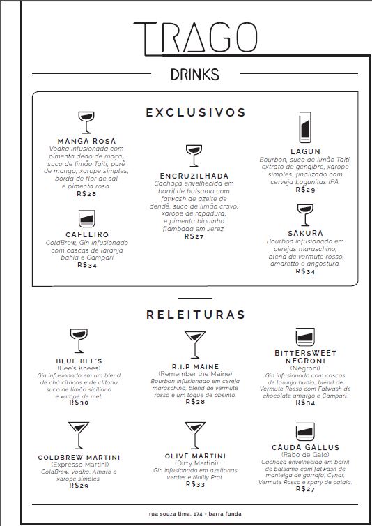 Trago Bar – Cardápio Trago Bar - Cardápio