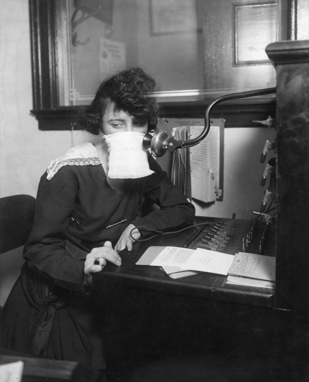 Telephone Operator With Mask Telephone Operator With Mask
